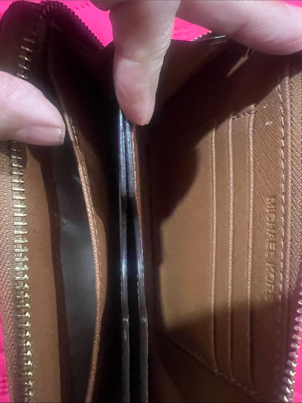 Michael Kors Tan Saffiano Zip Wallet with Gold Plate - Picture 4 of 11